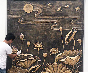 Đắp Vẽ tranh hoa sen-KS  Anh Nhân, đường Vân Đồn 4